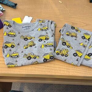 B-step gray and Yellow Construction Vehicle Pajama Set